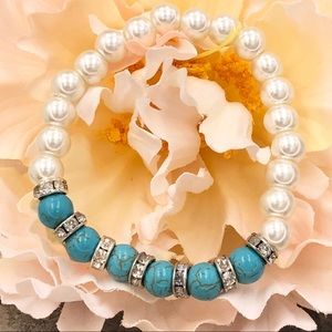🍀CLOSEOUT🍀Faux Pearl Turquoise Stretch Bracelet